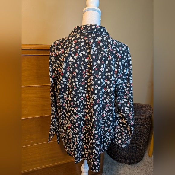 Chaps Shirt Women 0X Black Floral Non Iron Long Sleeve Button Down Top - Picture 9 of 14